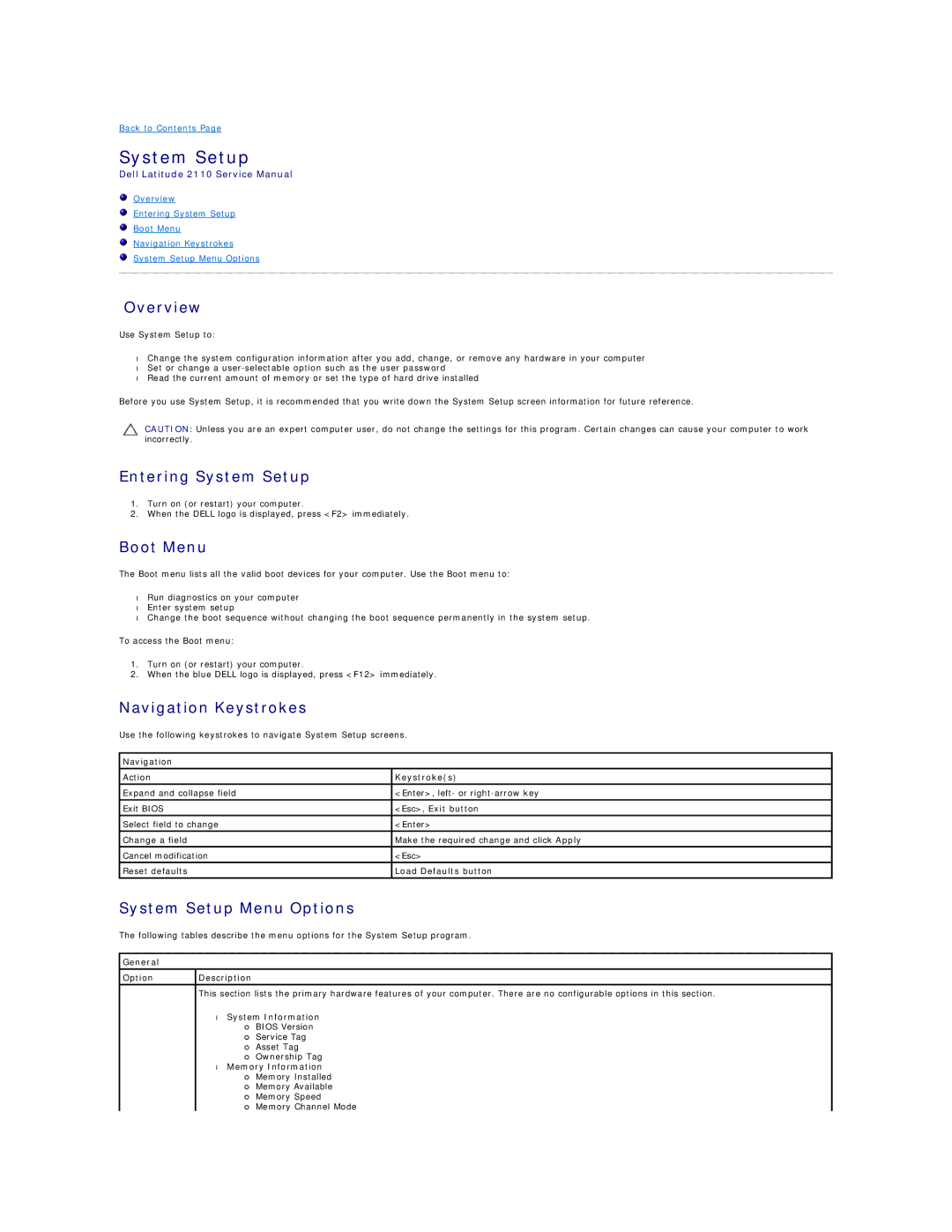 Dell 2110 service manual System Setup 