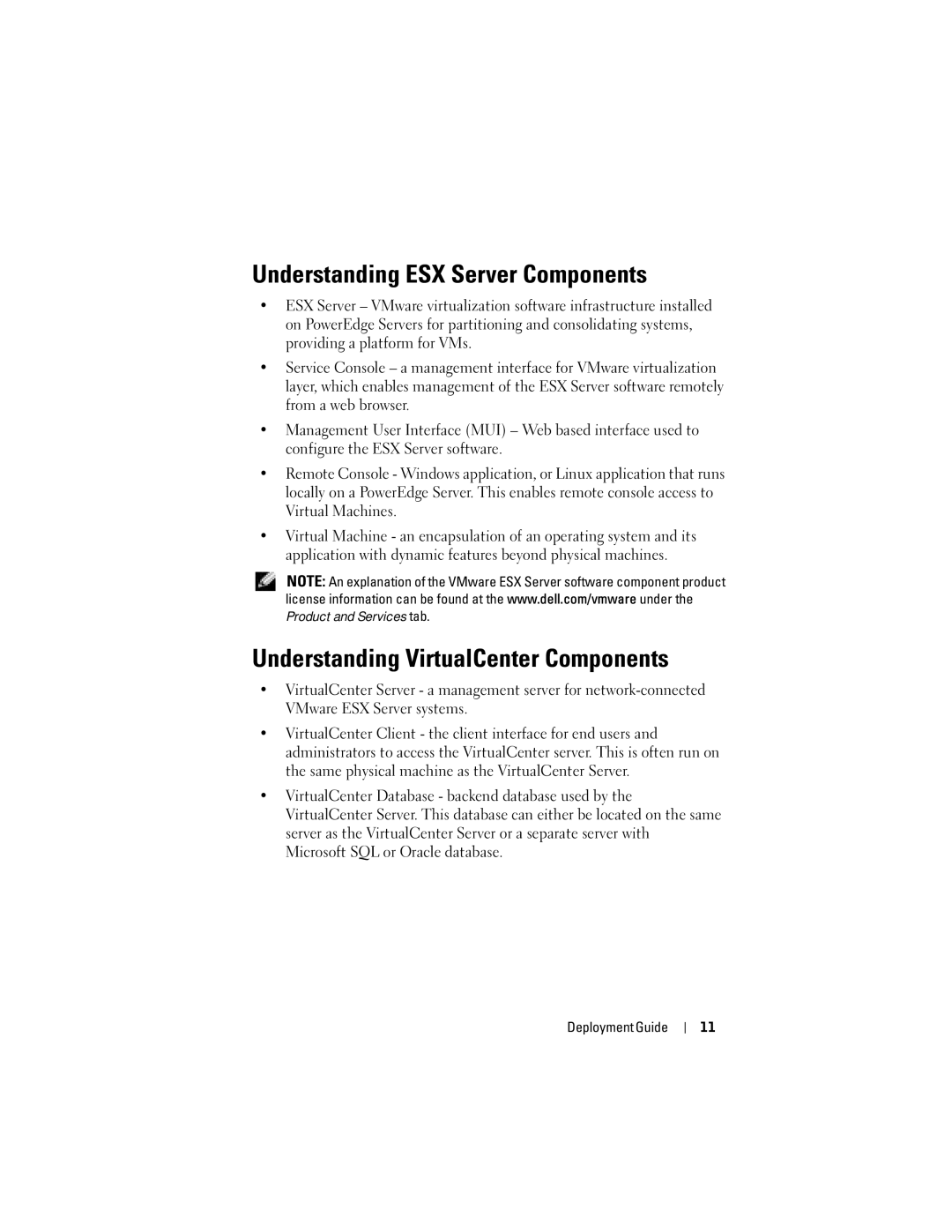 Dell 2.12 manual Understanding ESX Server Components, Understanding VirtualCenter Components 