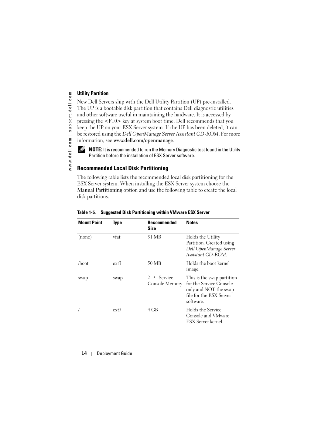 Dell 2.12 manual Recommended Local Disk Partitioning 