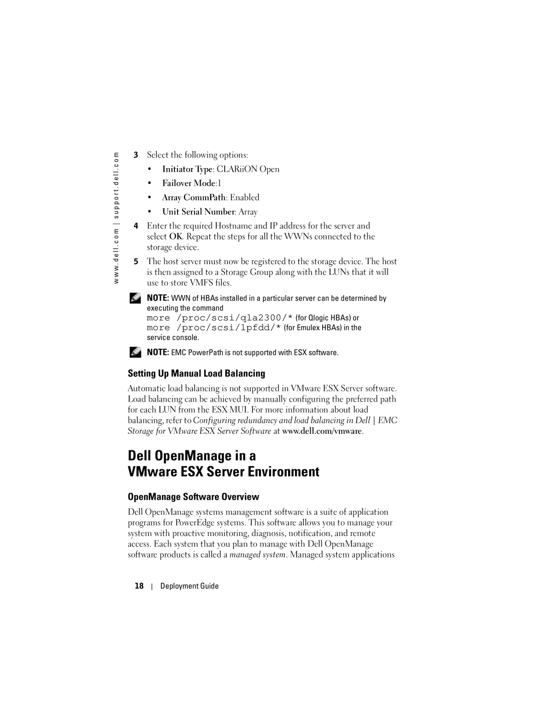 Dell 2.12 manual Dell OpenManage in a VMware ESX Server Environment, Setting Up Manual Load Balancing 