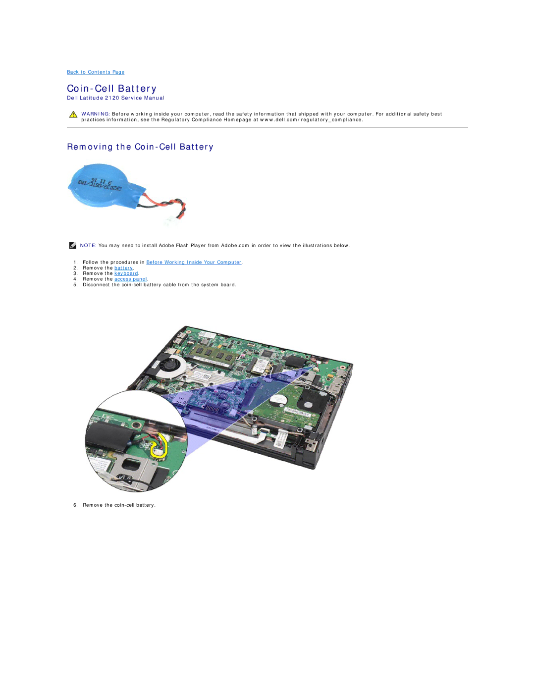 Dell 2120 service manual Removing the Coin-Cell Battery 