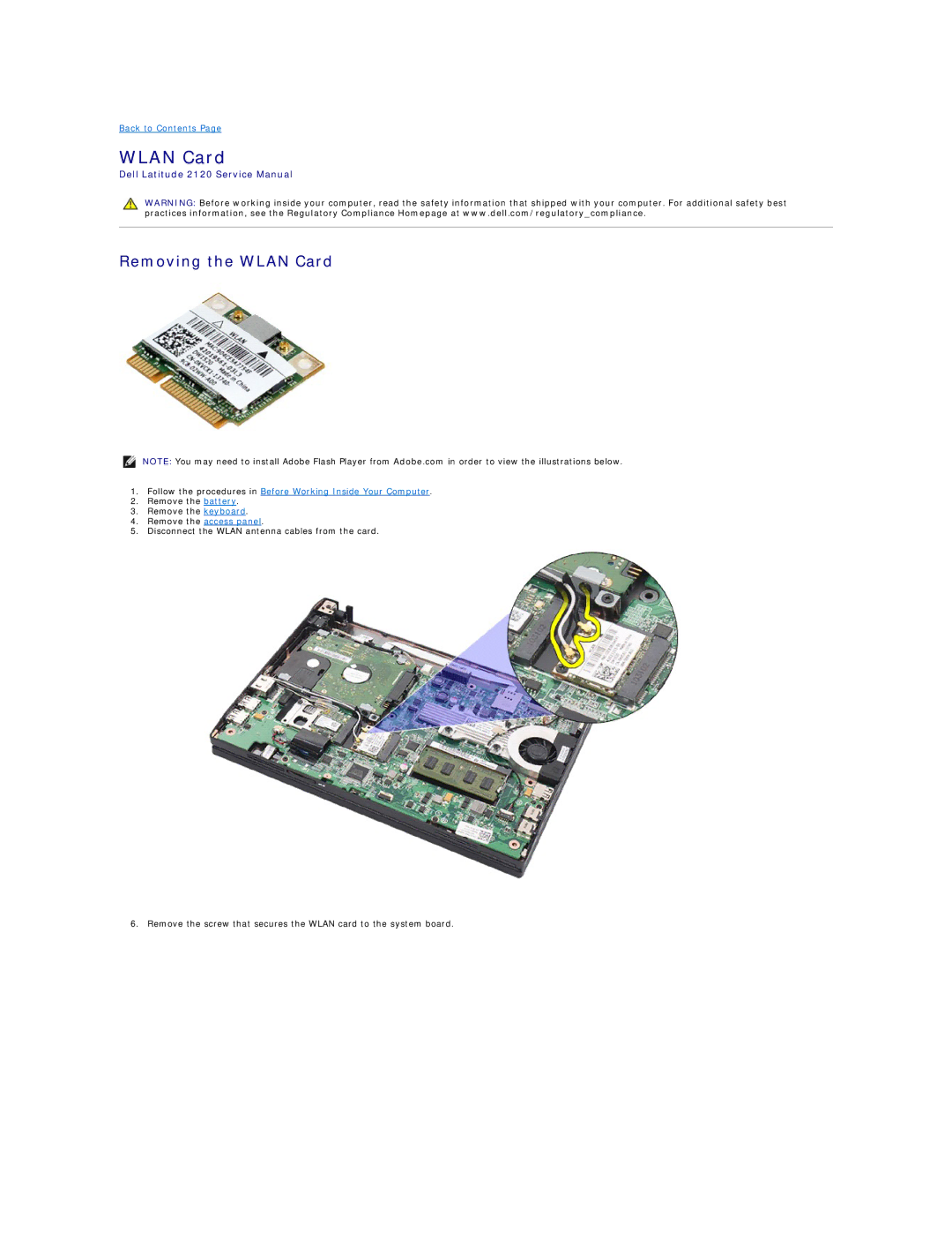 Dell 2120 service manual Removing the Wlan Card 