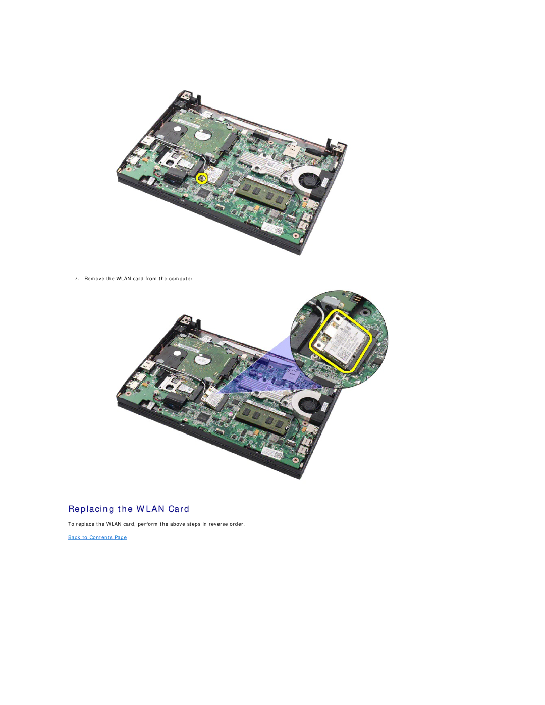 Dell 2120 service manual Replacing the Wlan Card 