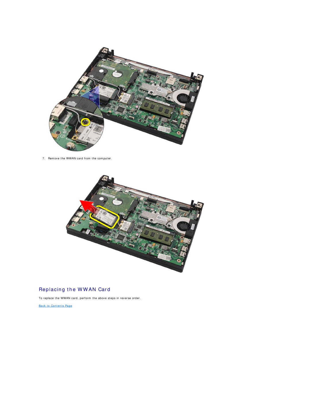 Dell 2120 service manual Replacing the Wwan Card 