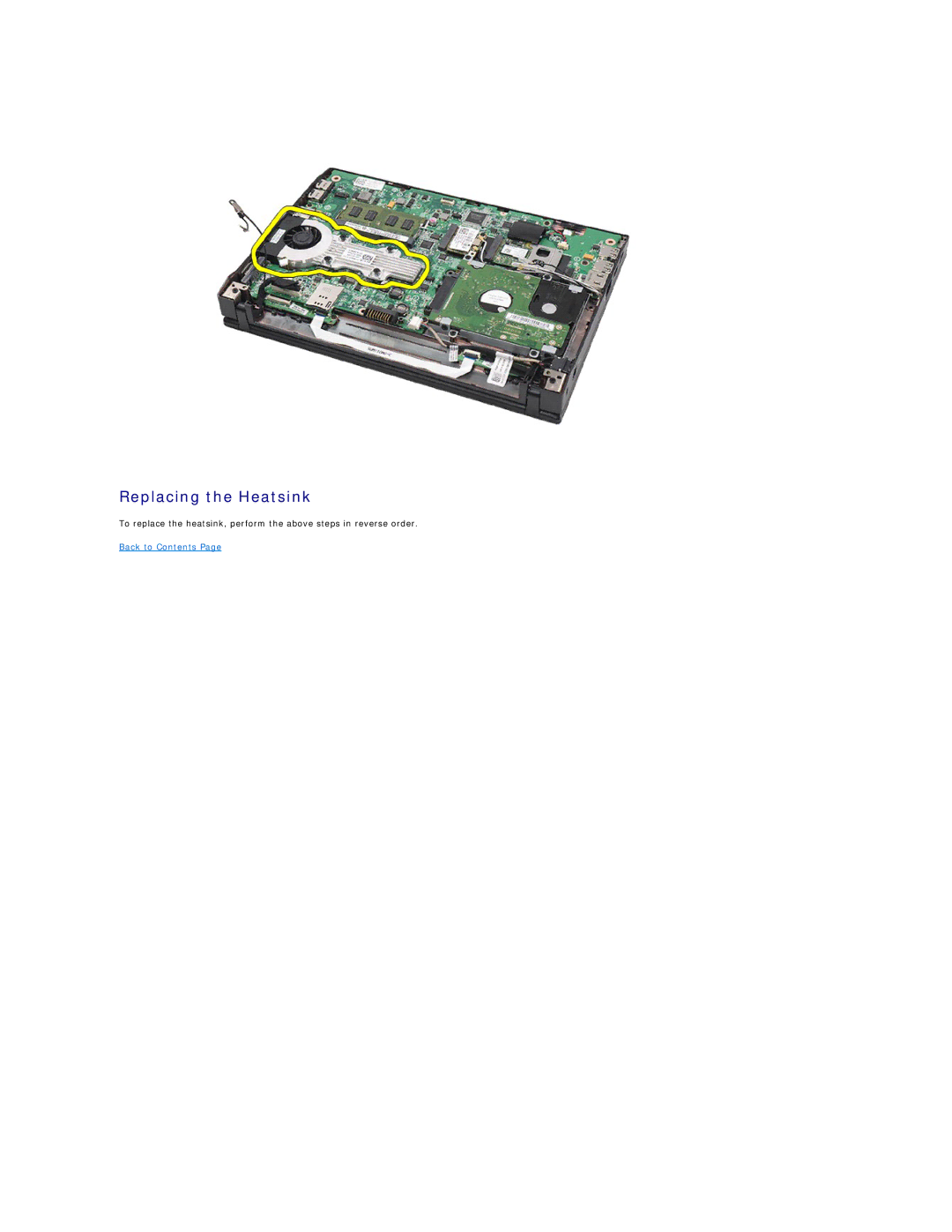 Dell 2120 service manual Replacing the Heatsink 