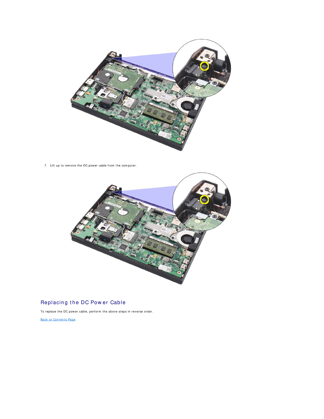 Dell 2120 service manual Replacing the DC Power Cable 