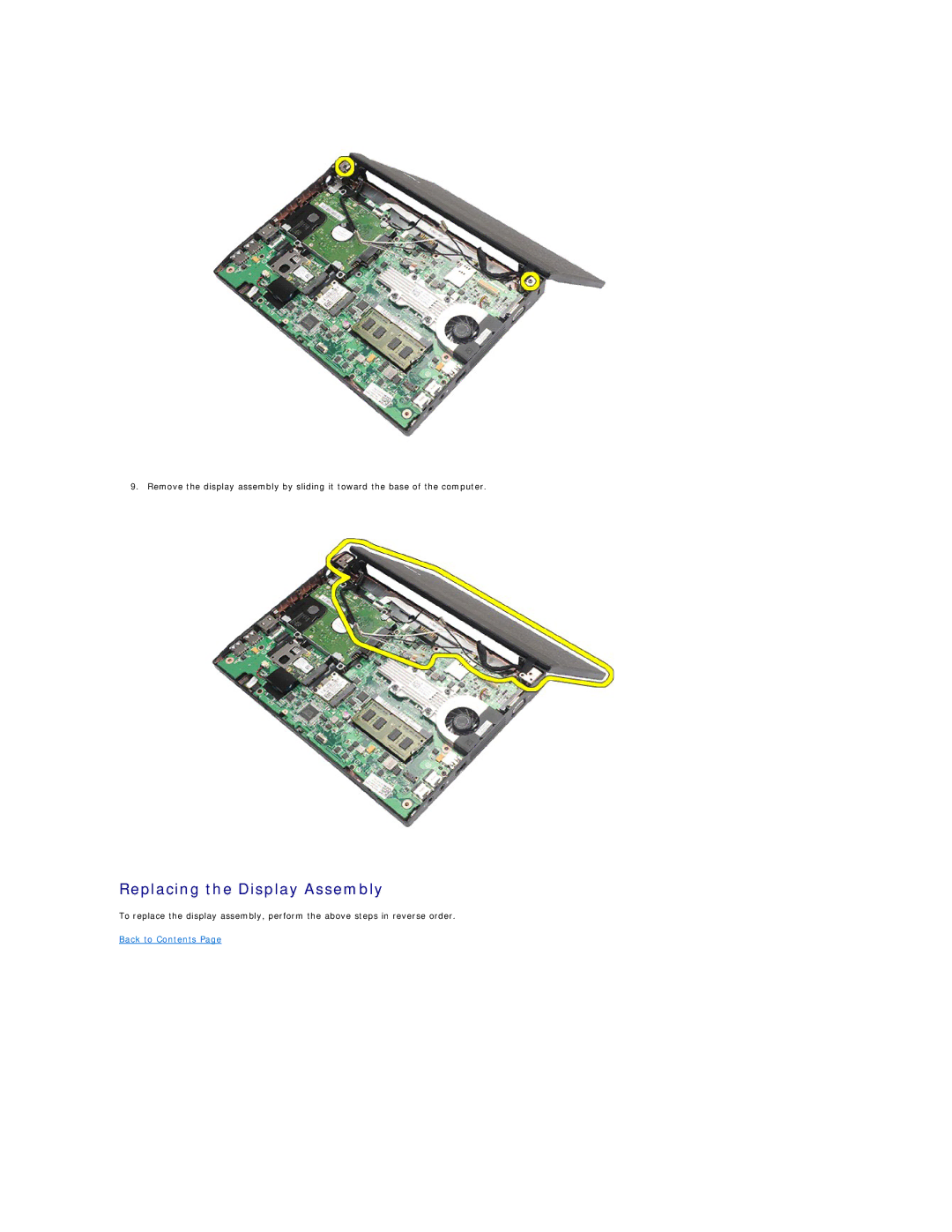 Dell 2120 service manual Replacing the Display Assembly 