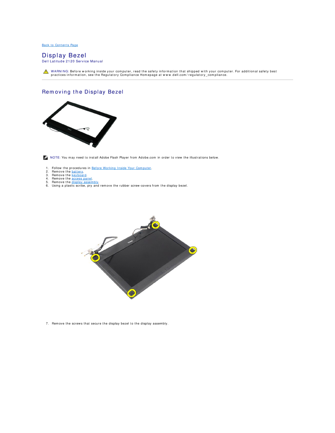 Dell 2120 service manual Removing the Display Bezel 