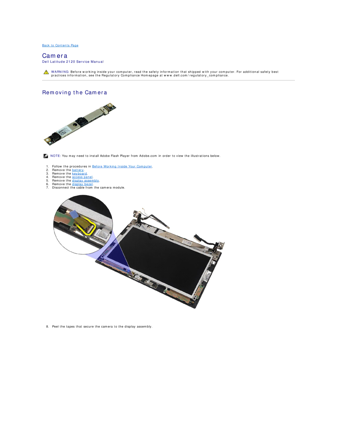 Dell 2120 service manual Removing the Camera 