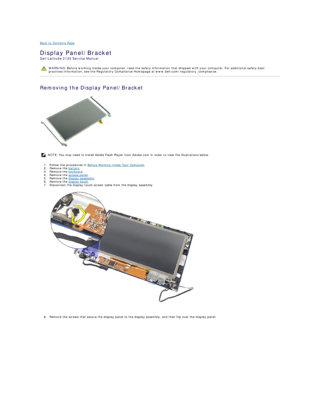 Dell 2120 service manual Removing the Display Panel/Bracket 