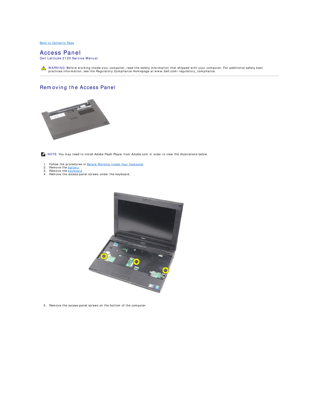 Dell 2120 service manual Removing the Access Panel 