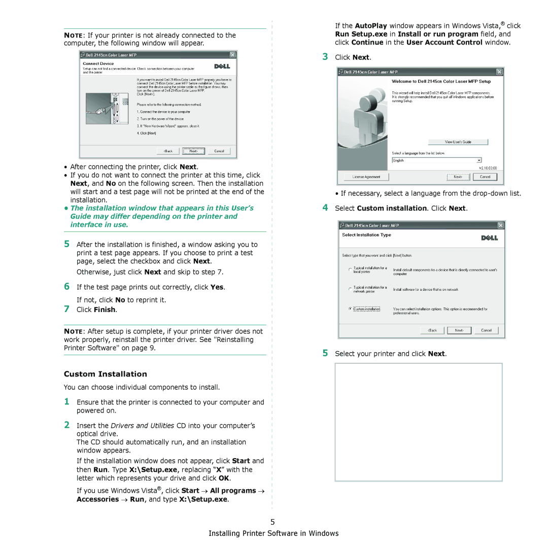 Dell 2145cn manual Custom Installation, Click Next 