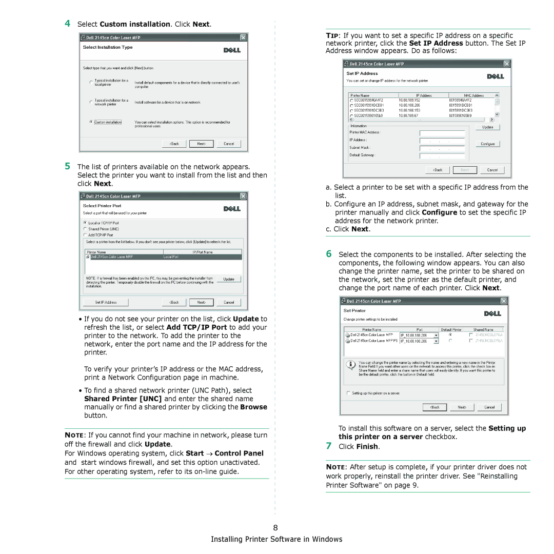 Dell 2145cn manual Select Custom installation. Click Next 