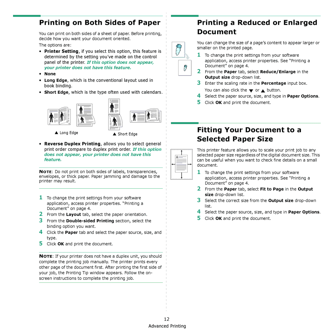 Dell 2145cn manual Printing on Both Sides of Paper, Printing a Reduced or Enlarged Document, None 