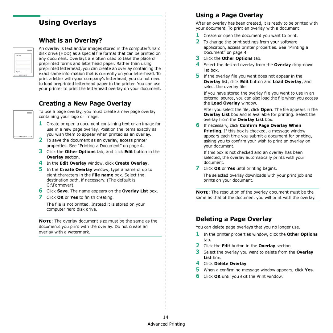 Dell 2145cn manual Using Overlays, What is an Overlay?, Using a Page Overlay, Creating a New Page Overlay 