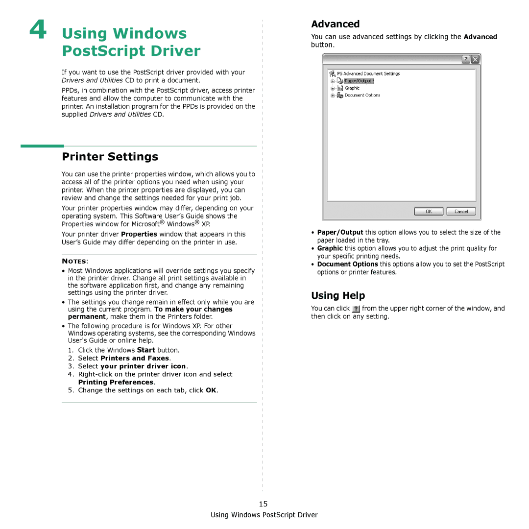 Dell 2145cn manual Using Windows PostScript Driver, Advanced 