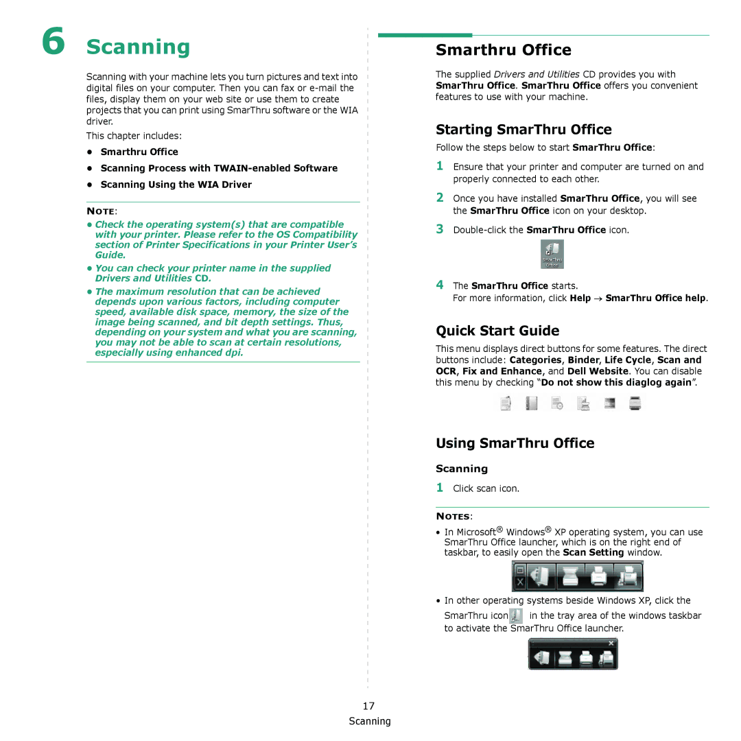 Dell 2145cn manual Smarthru Office, Starting SmarThru Office, Quick Start Guide, Using SmarThru Office, Scanning 