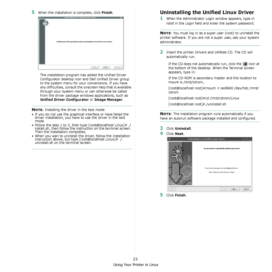 Dell 2145cn manual Uninstalling the Unified Linux Driver, Click Uninstall 