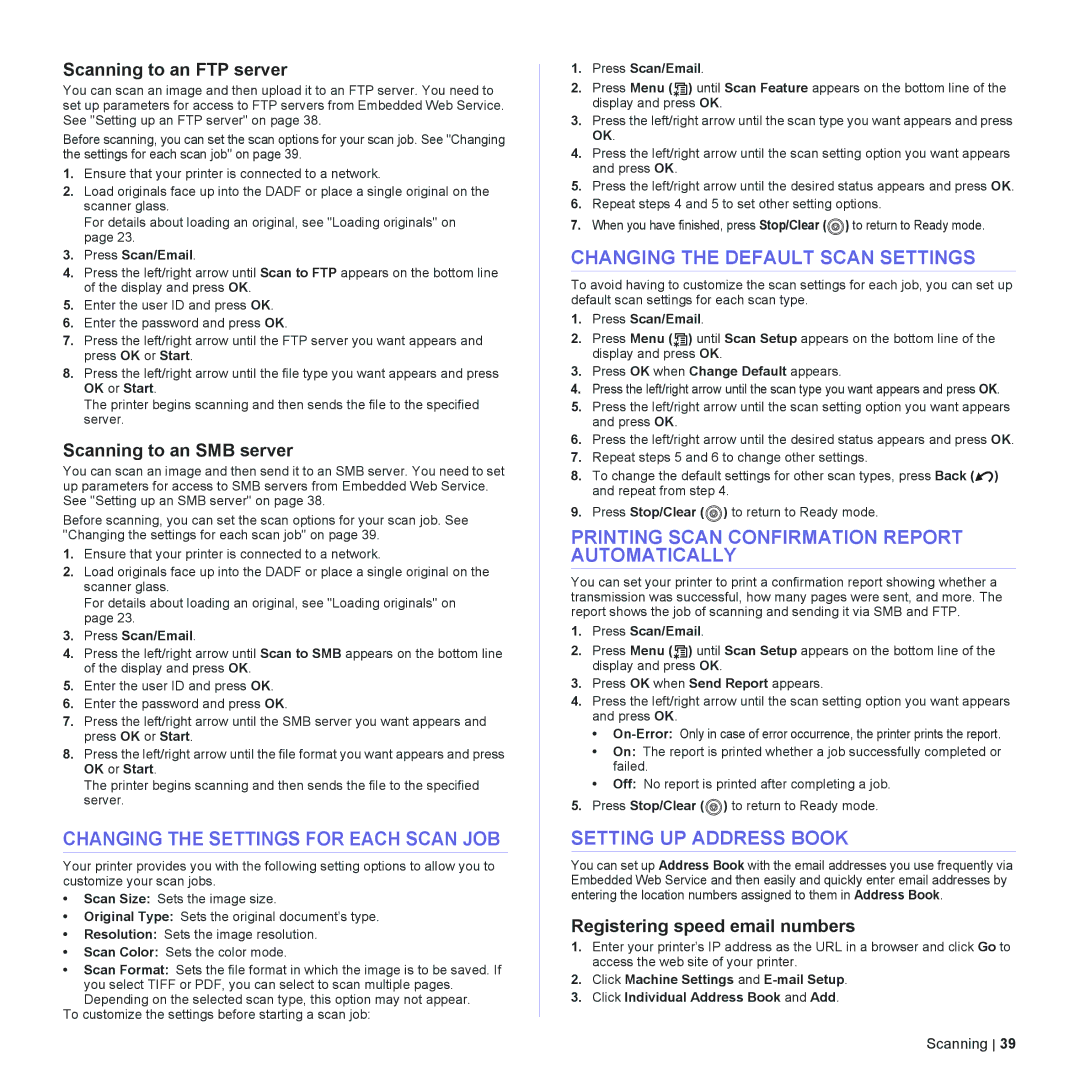 Dell 2145cn manual Changing the Settings for Each Scan JOB, Changing the Default Scan Settings, Setting UP Address Book 