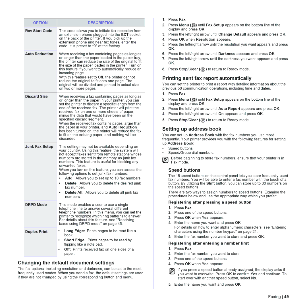 Dell 2145cn manual Changing the default document settings, Printing sent fax report automatically, Setting up address book 