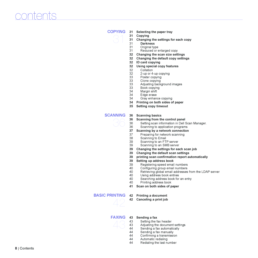 Dell 2145cn manual Copying Scanning Basic Printing Faxing, Scanning by a network connection 