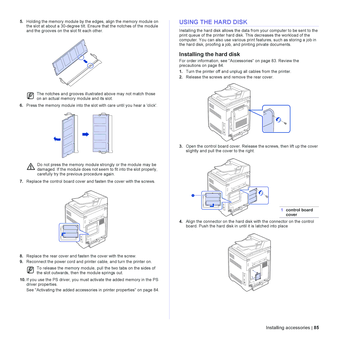 Dell 2145cn manual Using the Hard Disk, Installing the hard disk 