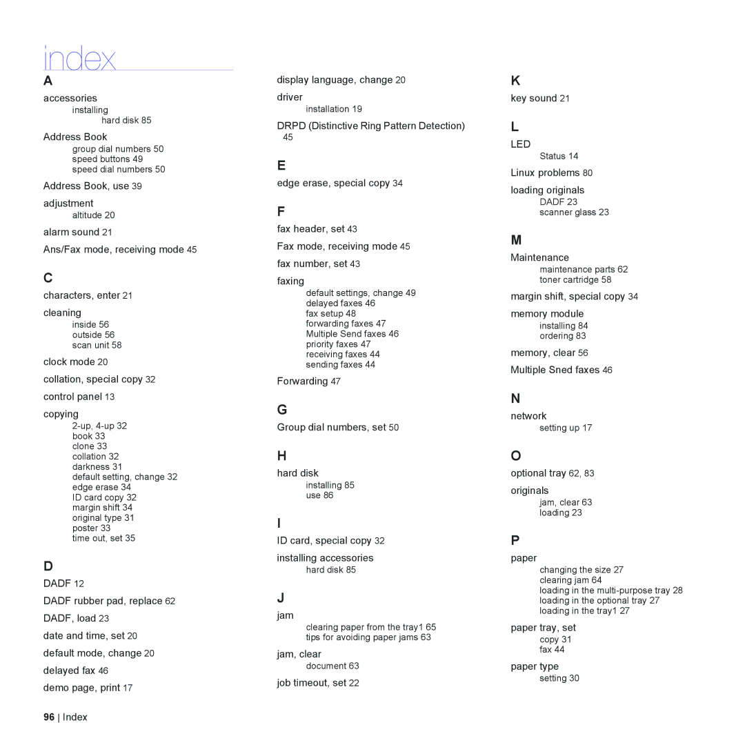 Dell 2145cn manual Index, Dadf 