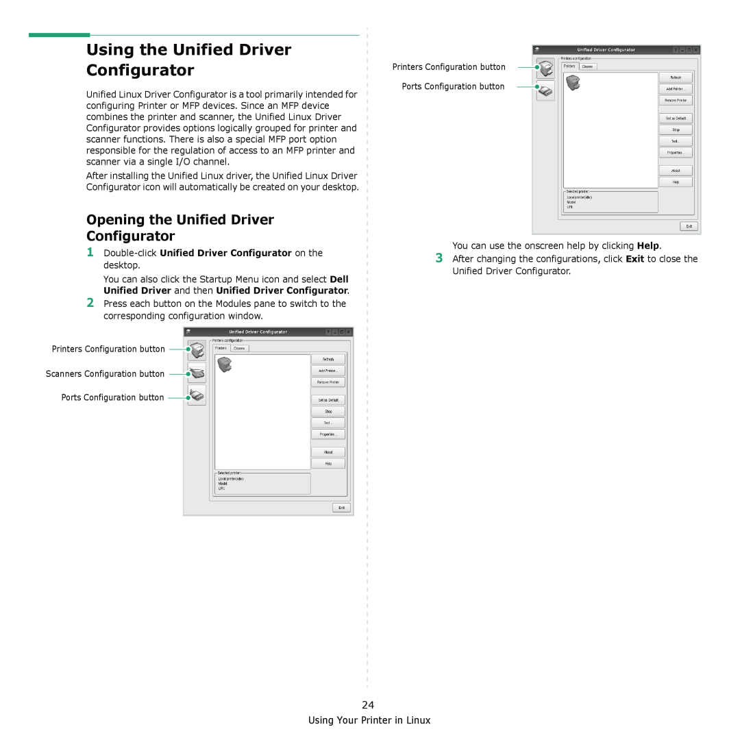 Dell 2145cn manual Using the Unified Driver Configurator, Opening the Unified Driver Configurator 