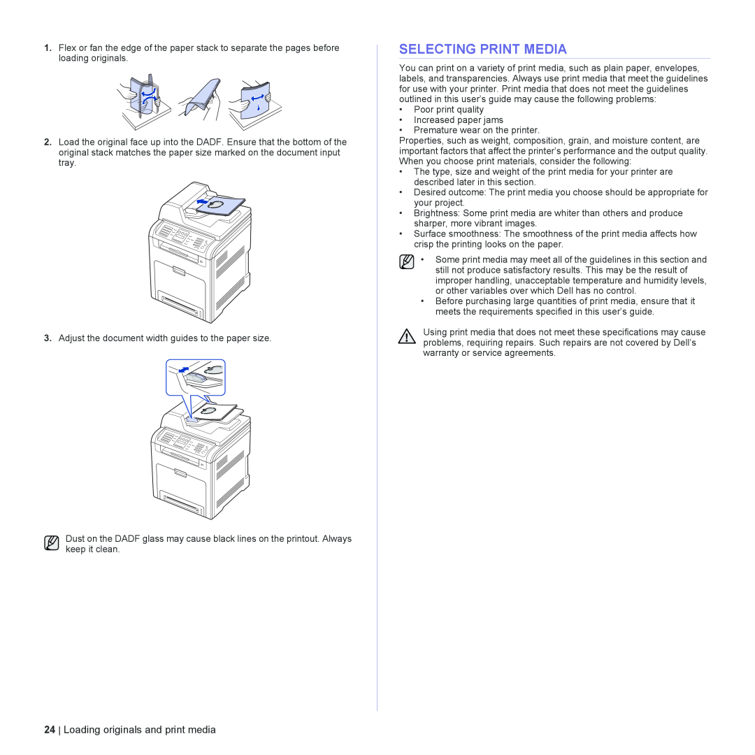 Dell 2145cn manual Selecting Print Media, Loading originals and print media 