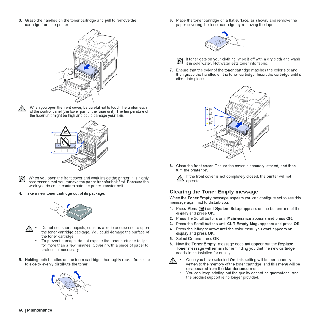 Dell 2145cn manual Clearing the Toner Empty message, Maintenance 