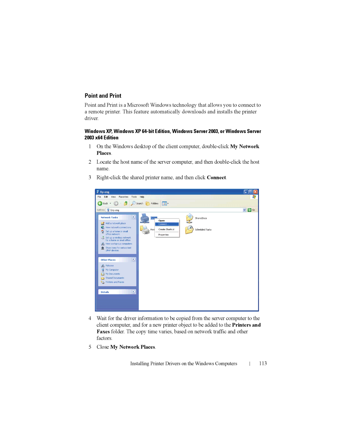 Dell 2150cn manual Point and Print, Close My Network Places, 113 