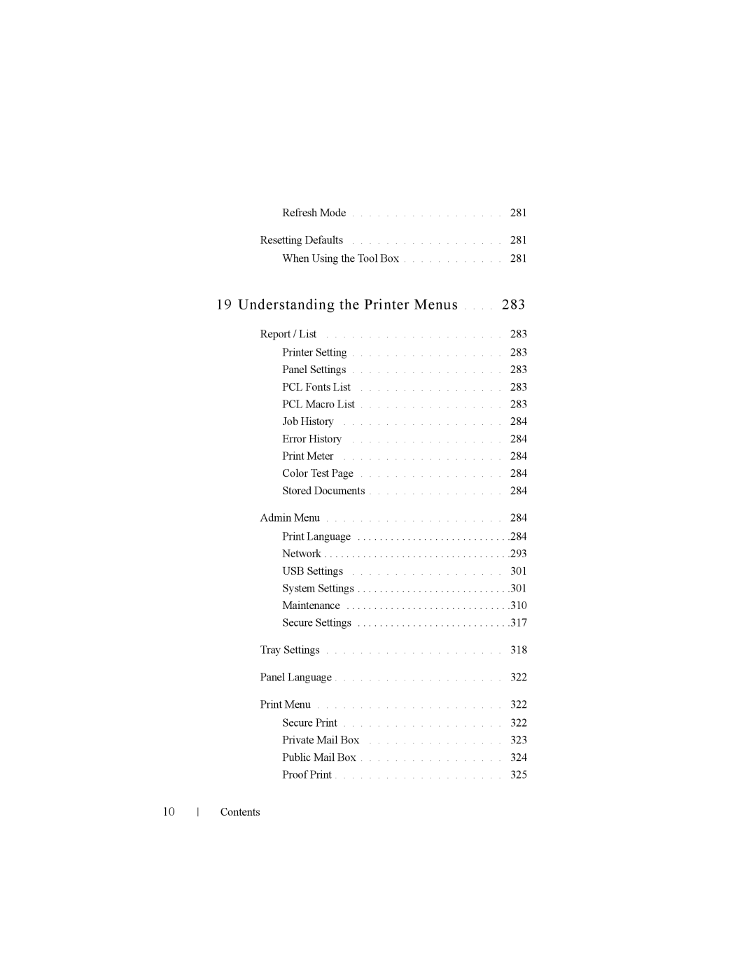 Dell 2150cn manual Understanding the Printer Menus 283 