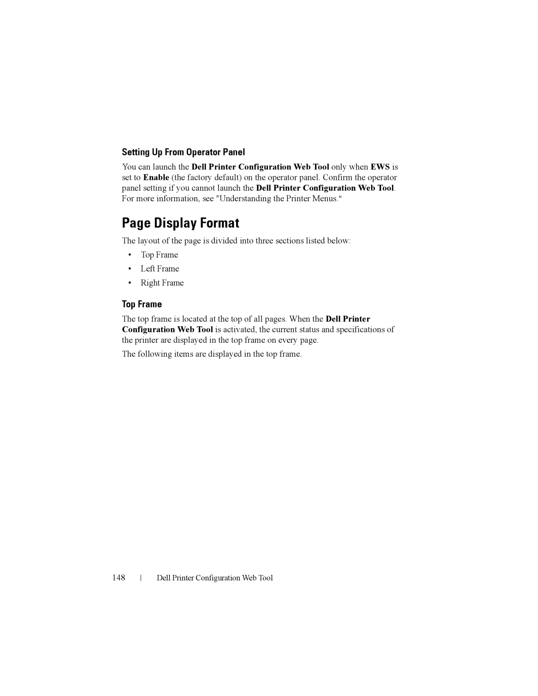 Dell 2150cn manual Display Format, Setting Up From Operator Panel, Top Frame 