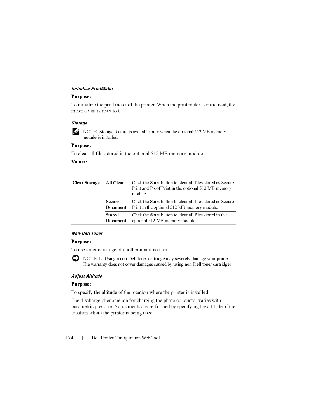 Dell 2150cn manual To use toner cartridge of another manufacturer, Clear Storage All Clear, Secure, Document, Stored 