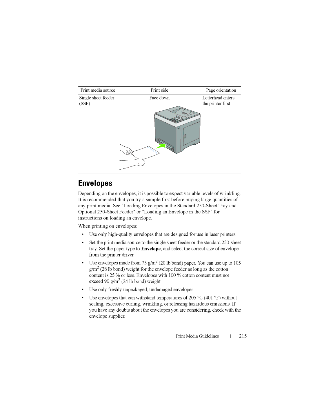 Dell 2150cn manual Envelopes 