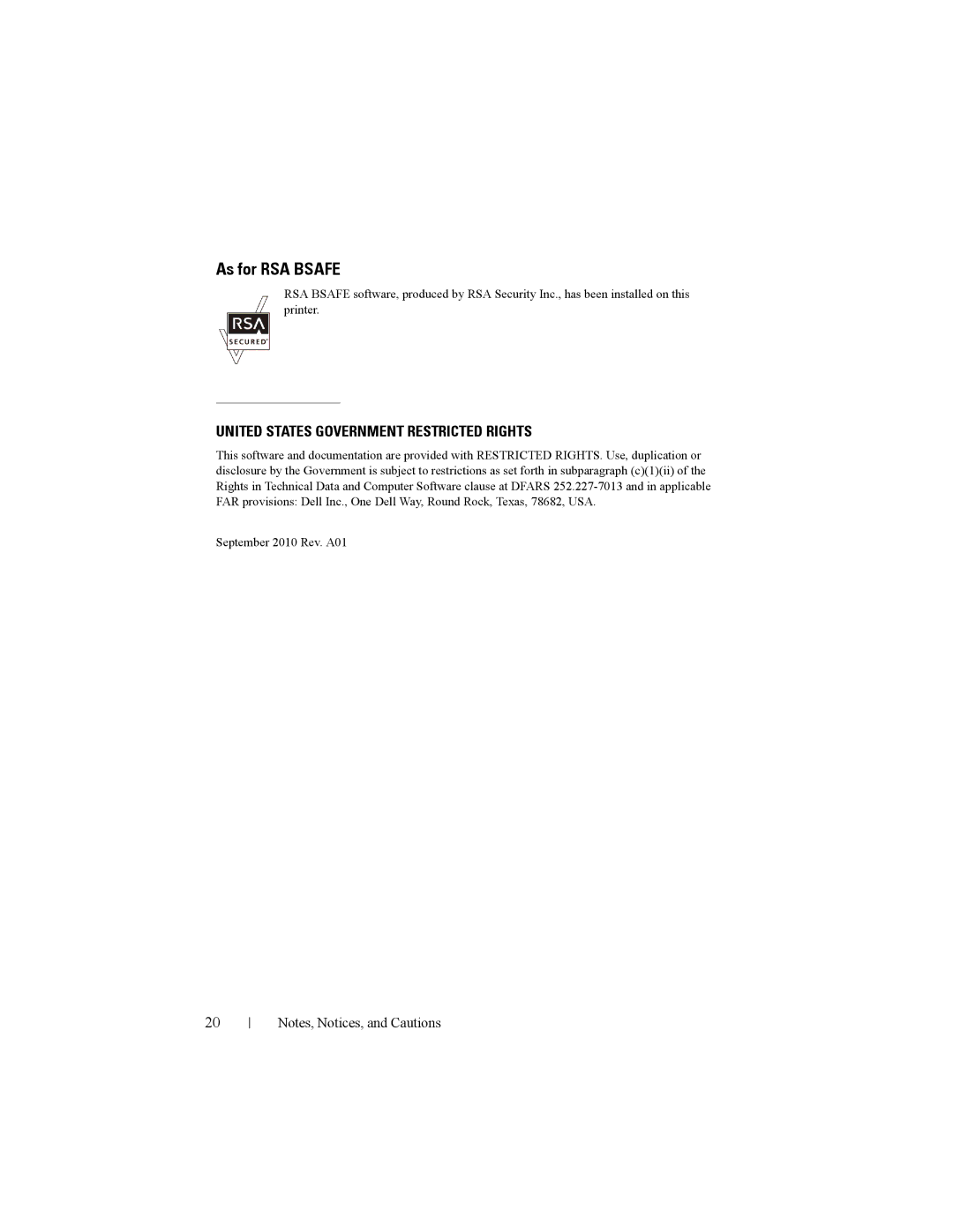 Dell 2150cn manual As for RSA Bsafe, United States Government Restricted Rights 