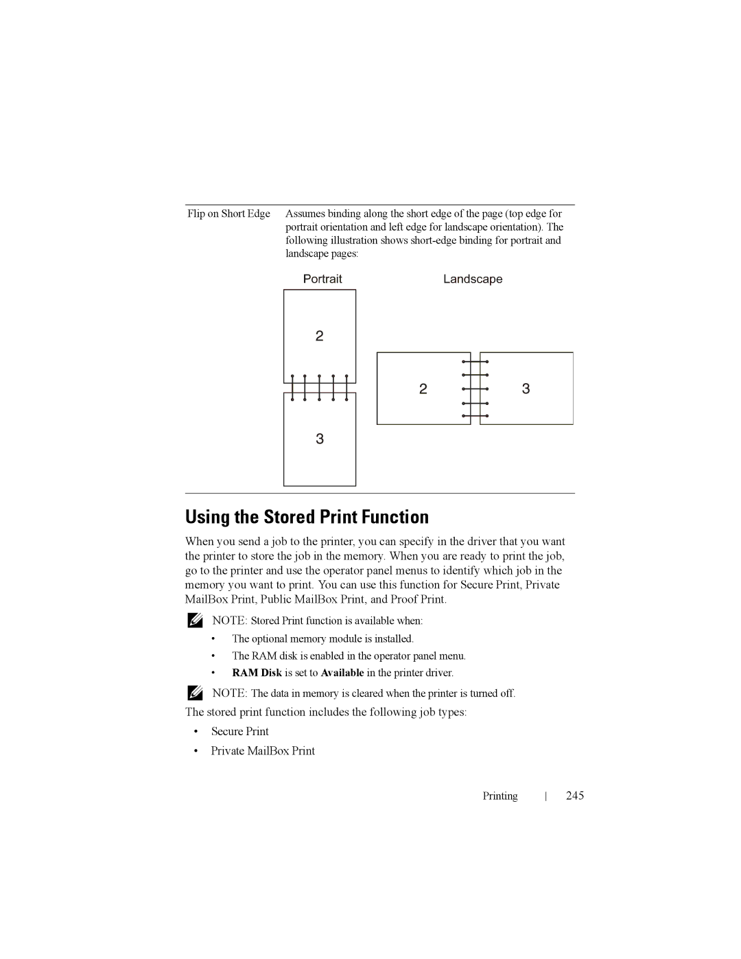 Dell 2150cn manual Using the Stored Print Function, 245 