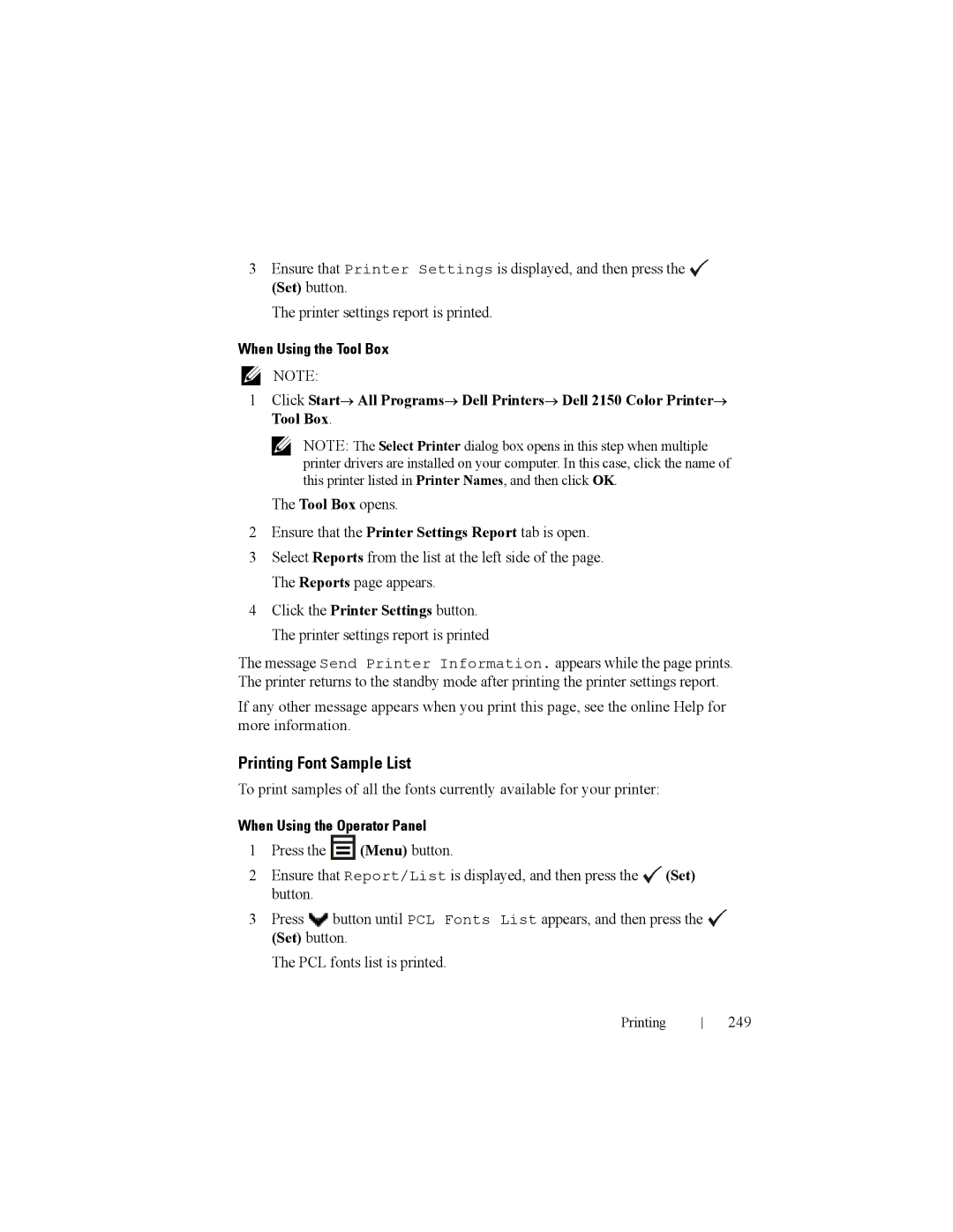 Dell 2150cn manual Printing Font Sample List, 249 