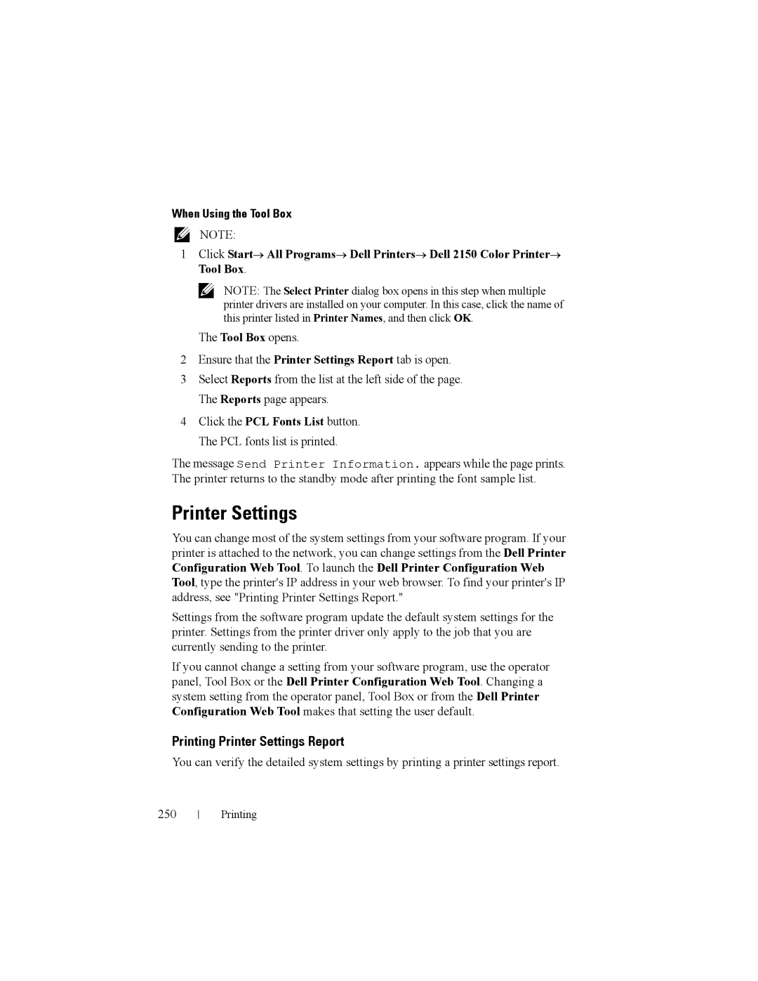 Dell 2150cn manual Printer Settings 