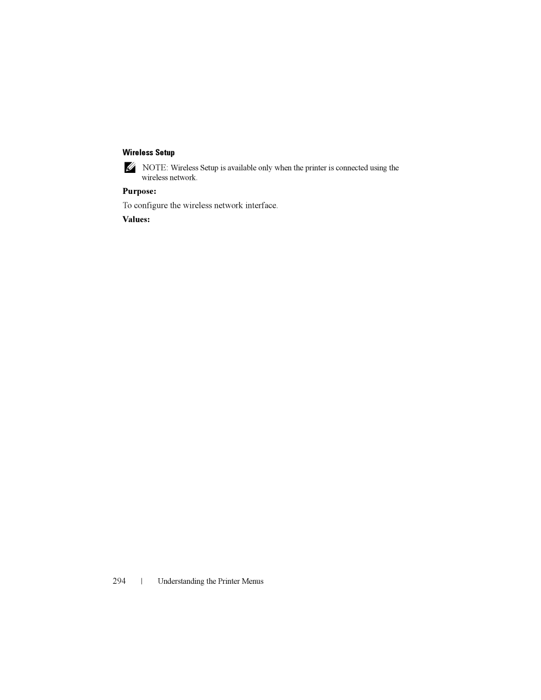 Dell 2150cn manual Wireless Setup, To configure the wireless network interface, 294 