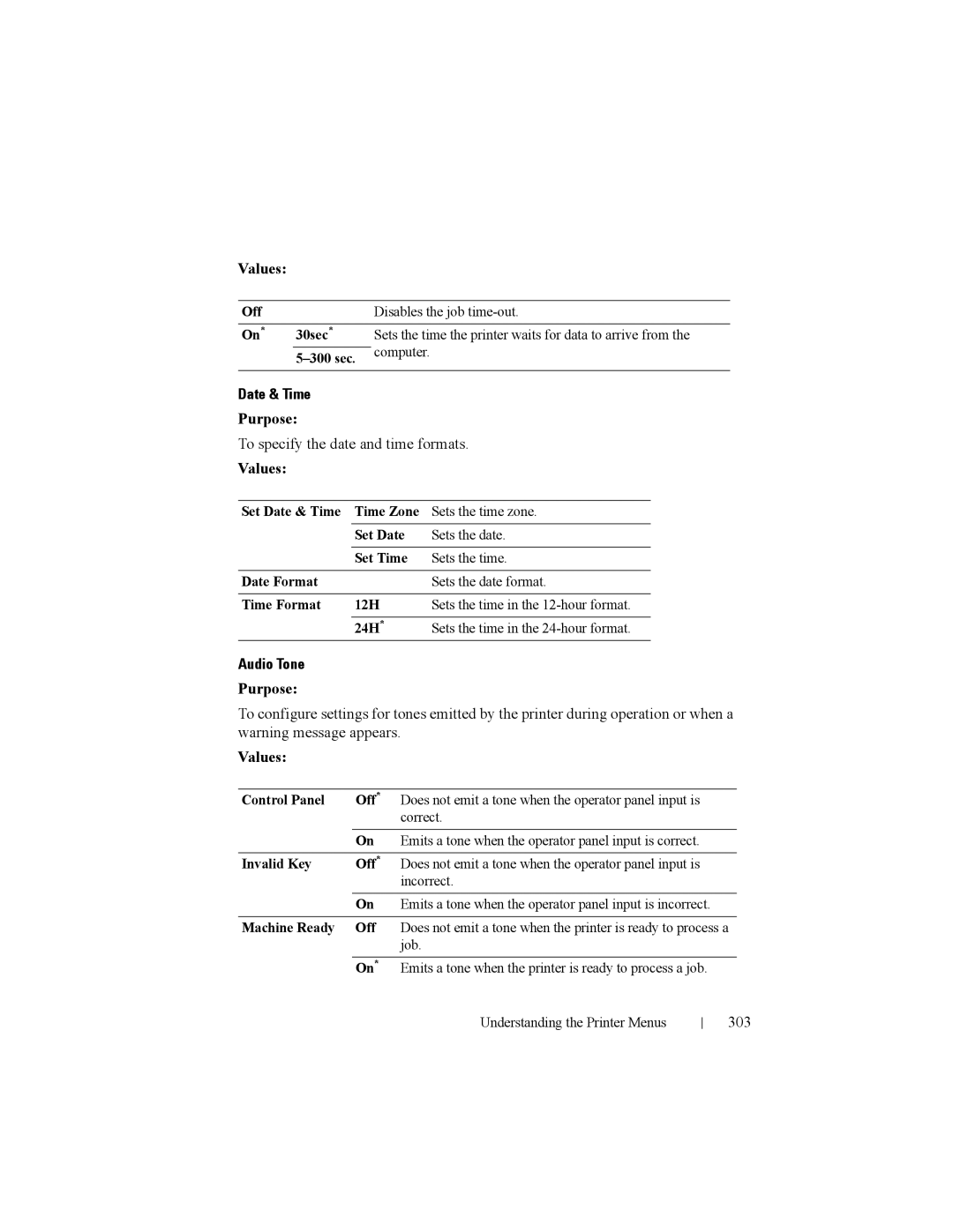 Dell 2150cn manual Date & Time, To specify the date and time formats, Audio Tone, 303 