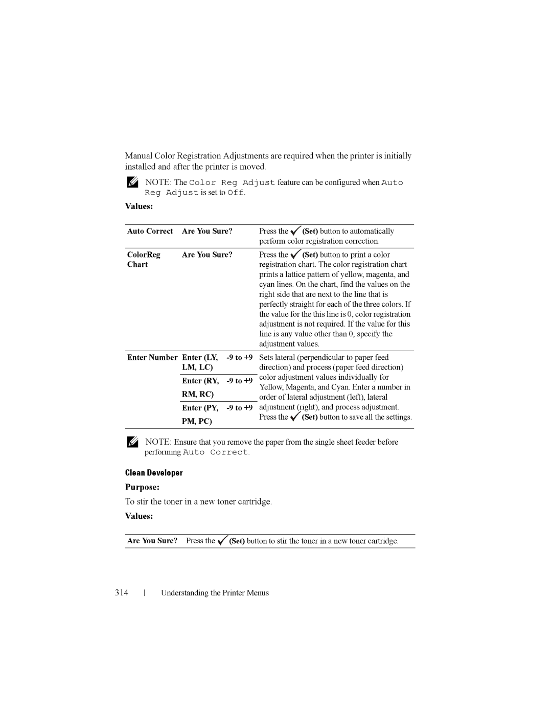 Dell 2150cn manual Clean Developer, To stir the toner in a new toner cartridge, 314 