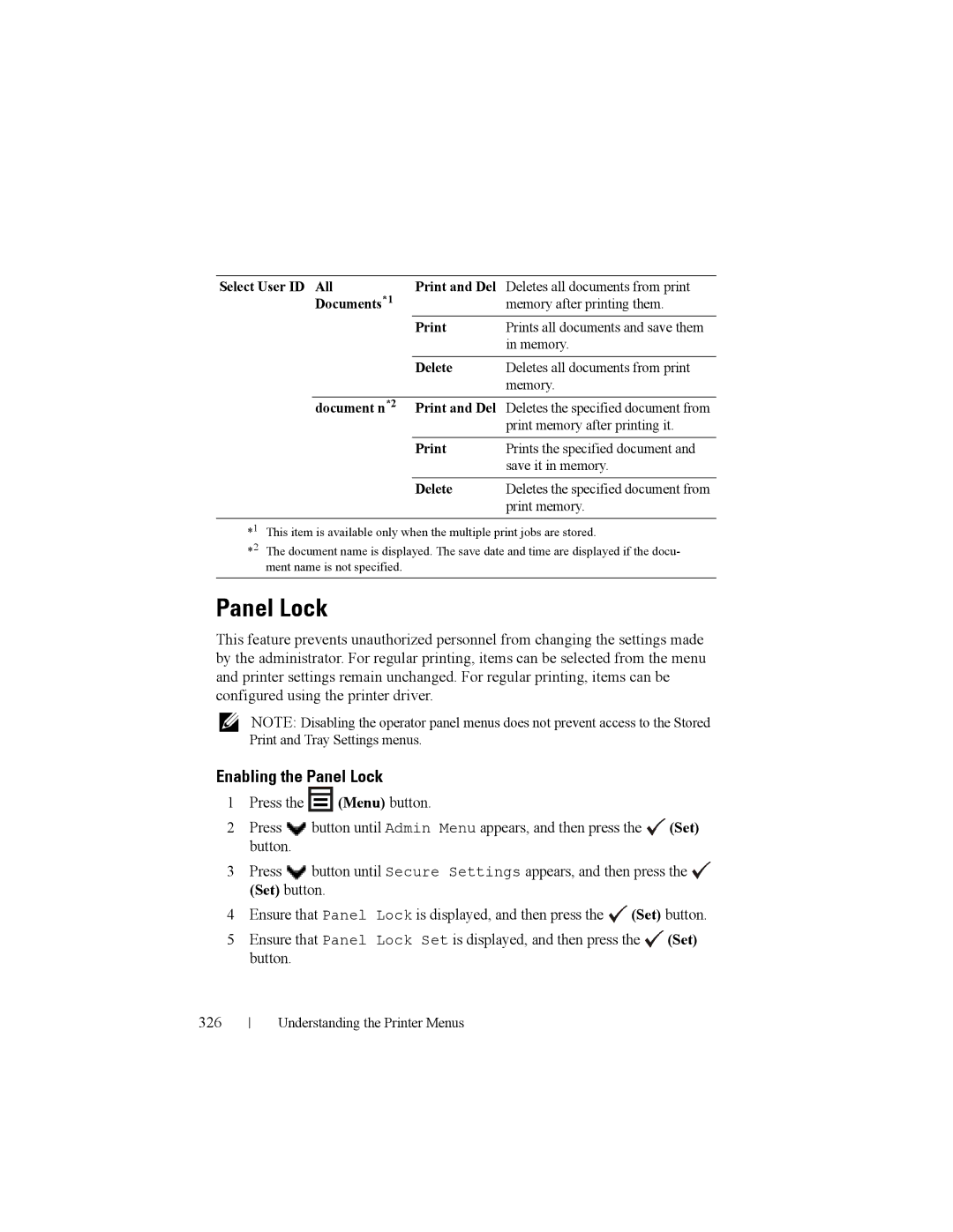 Dell 2150cn manual Enabling the Panel Lock 