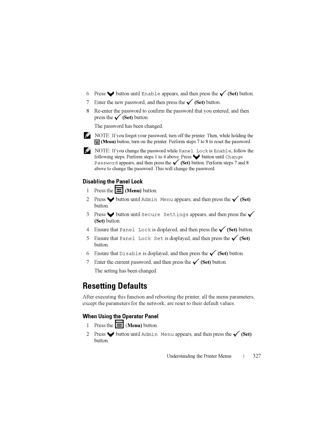 Dell 2150cn manual Disabling the Panel Lock, 327 