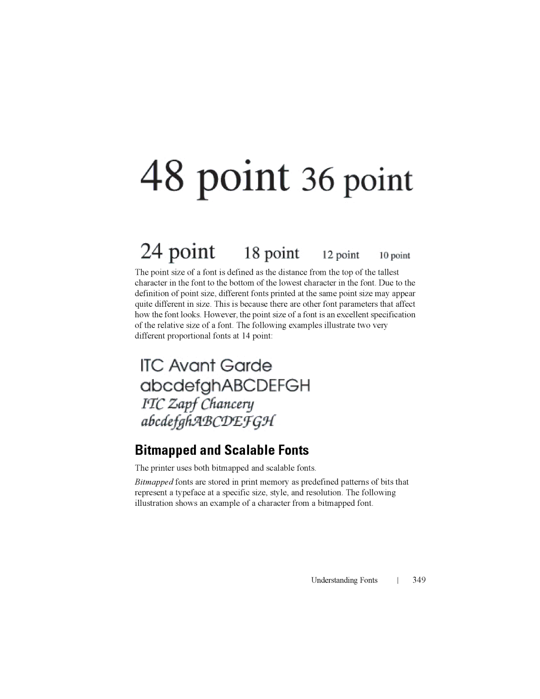 Dell 2150cn manual Bitmapped and Scalable Fonts, 349 