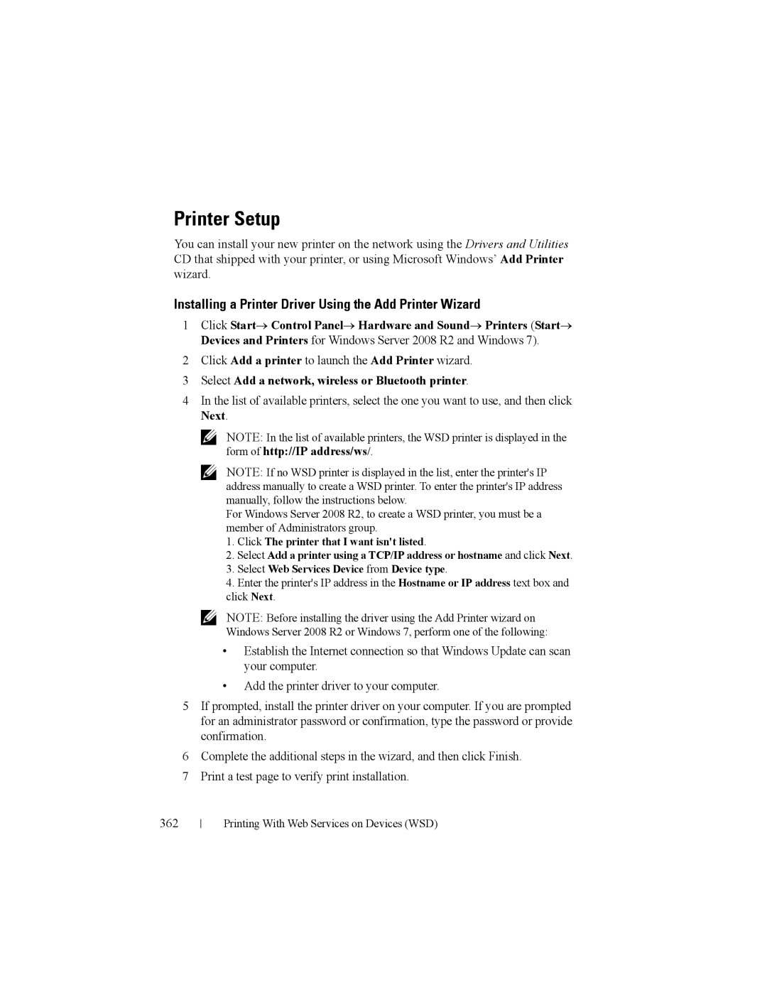 Dell 2150cn manual Printer Setup, Installing a Printer Driver Using the Add Printer Wizard 