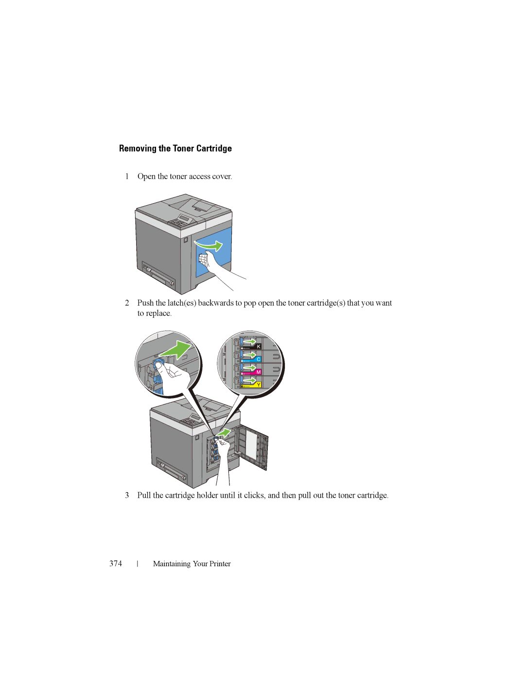 Dell 2150cn manual Removing the Toner Cartridge 