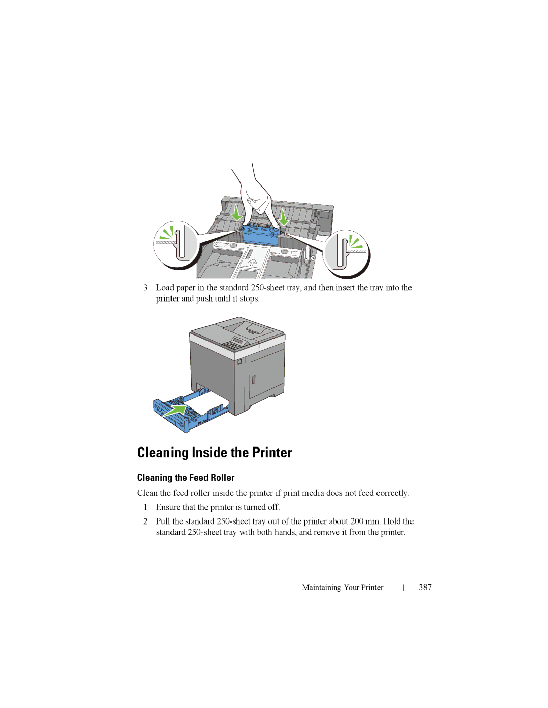 Dell 2150cn manual Cleaning Inside the Printer, Cleaning the Feed Roller, 387 