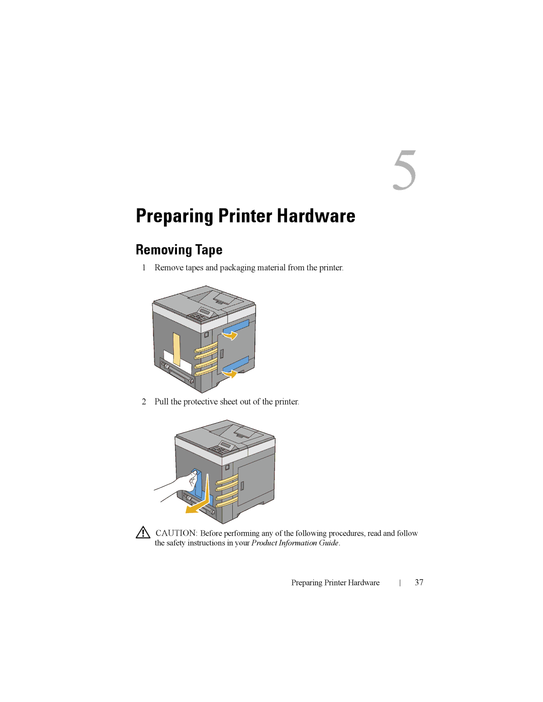 Dell 2150cn manual Preparing Printer Hardware, Removing Tape 