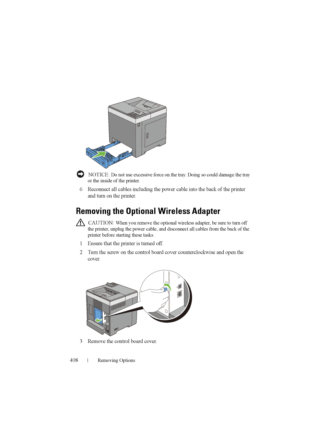 Dell 2150cn manual Removing the Optional Wireless Adapter 